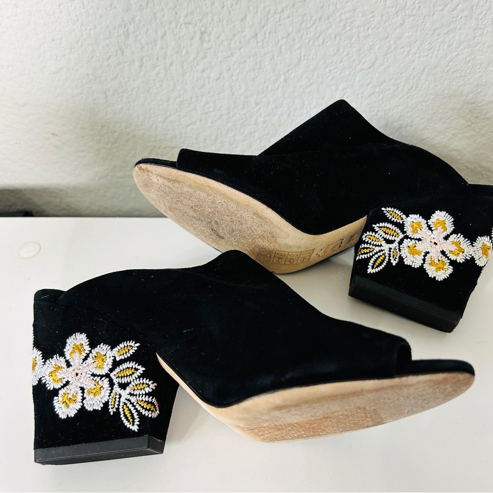 Tory Burch Floral Embroidered Block Heel Slide Sandals In Black 5.5 - Picture 5 of 14